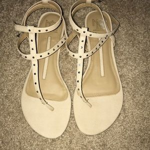 Tan jeweled strappy sandals